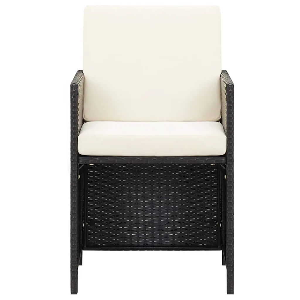 Outdoor Dining Chairs 2 Pcs Garden Patio Black Poly Rattan with Cushions