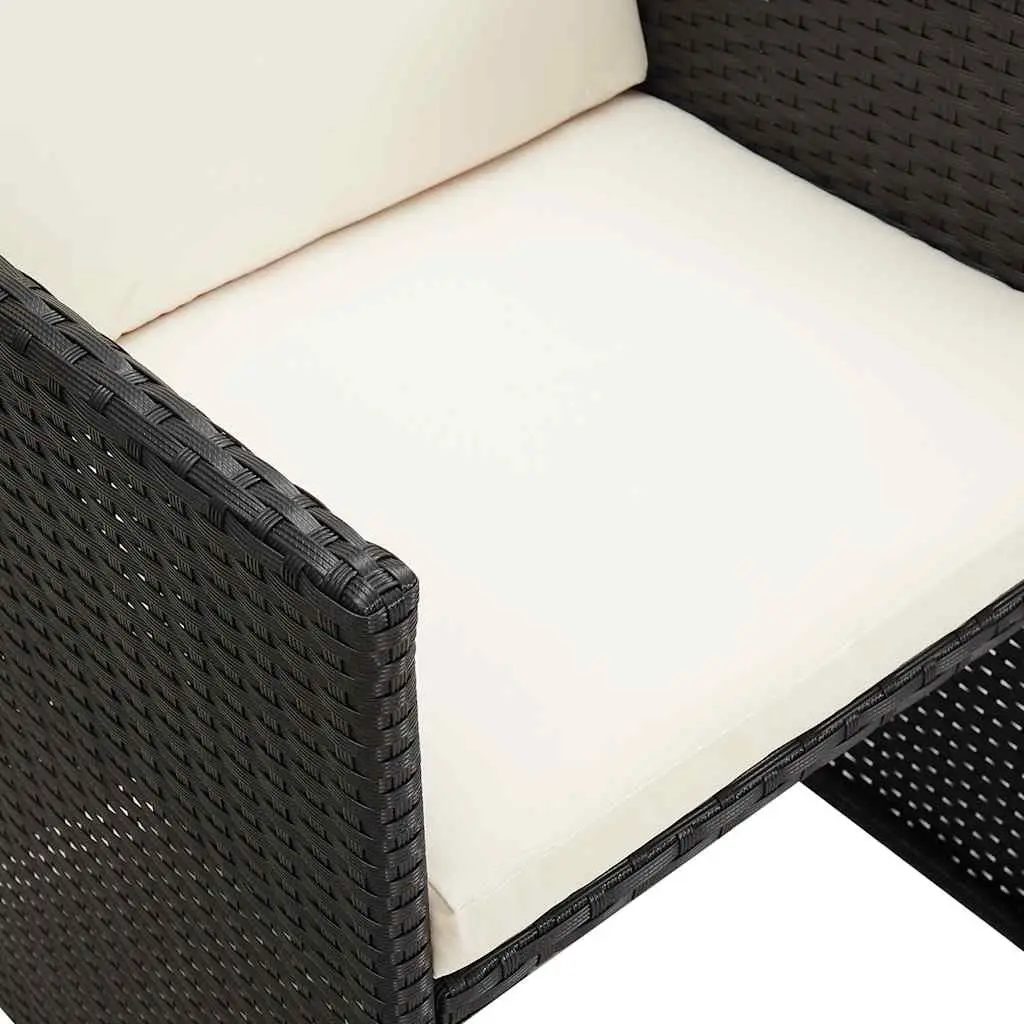 Outdoor Dining Chairs 2 Pcs Garden Patio Black Poly Rattan with Cushions