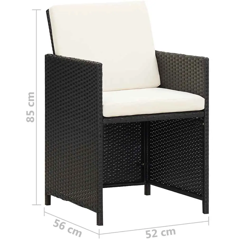 Outdoor Dining Chairs 2 Pcs Garden Patio Black Poly Rattan with Cushions