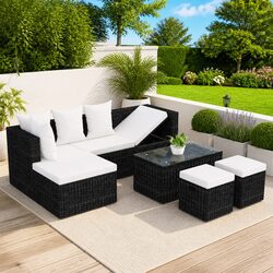Comfortable 4-Piece Black Garden Sofa Set for Outdoors