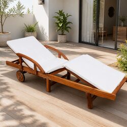 Comfortable Wooden Sun Lounger with Cushions and Table