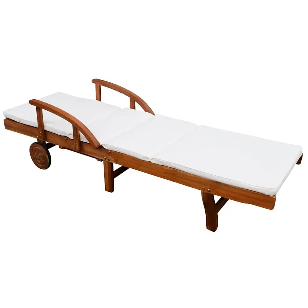 Sun Lounger Adjustable Backrest Wooden Garden Daybed Brown Outdoor
