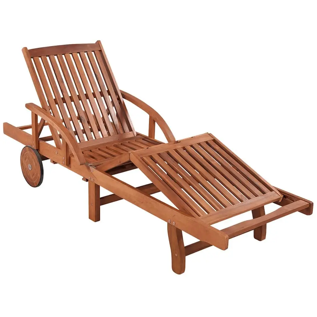 Sun Lounger Adjustable Backrest Wooden Garden Daybed Brown Outdoor