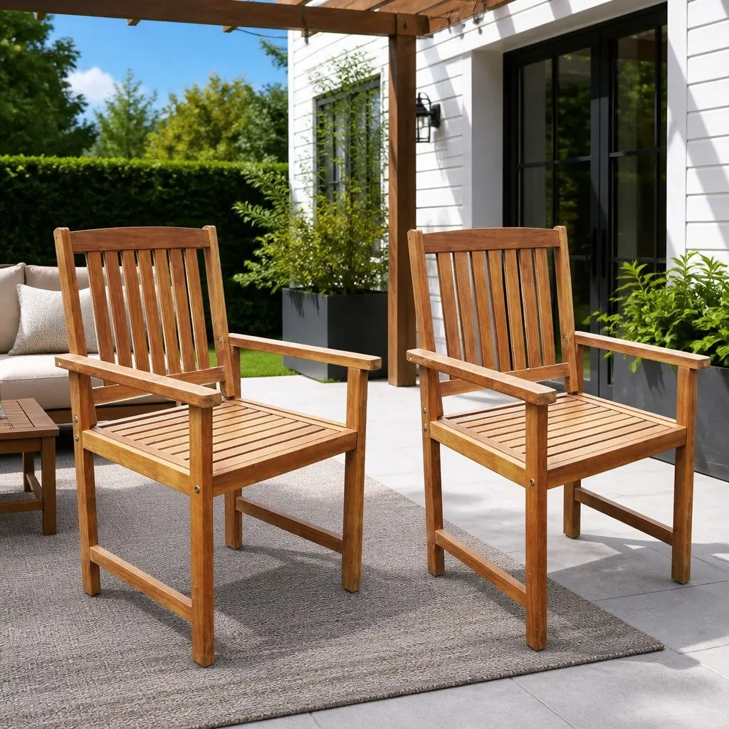 Outdoor Chairs Garden Seating 2 Piece Solid Acacia Wood Brown