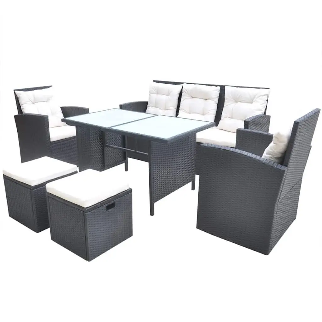 Outdoor Dining Set 6 Piece Rattan Garden Furniture Patio Table Sofa Chair Black