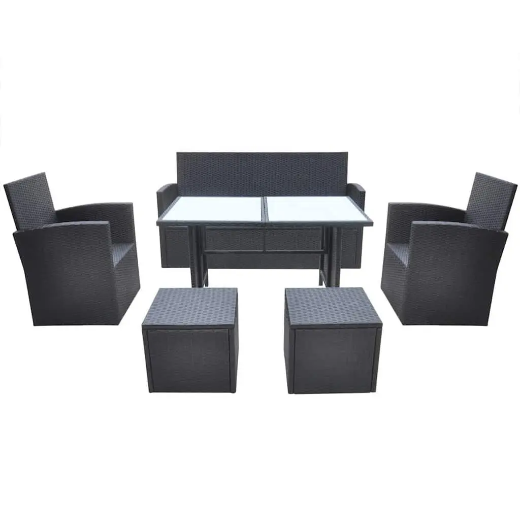 Outdoor Dining Set 6 Piece Rattan Garden Furniture Patio Table Sofa Chair Black