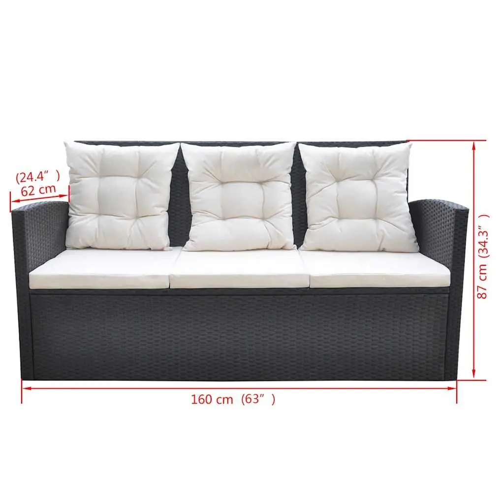 Outdoor Dining Set 6 Piece Rattan Garden Furniture Patio Table Sofa Chair Black