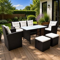 Versatile Outdoor Dining Set - 6 Piece Rattan with Cushions