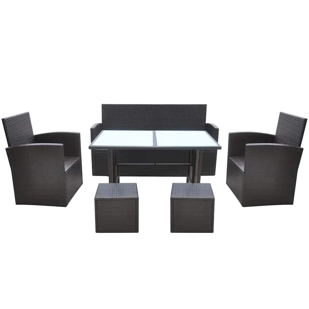 Outdoor Dining Set 6 Piece Rattan Furniture Garden Patio Brown