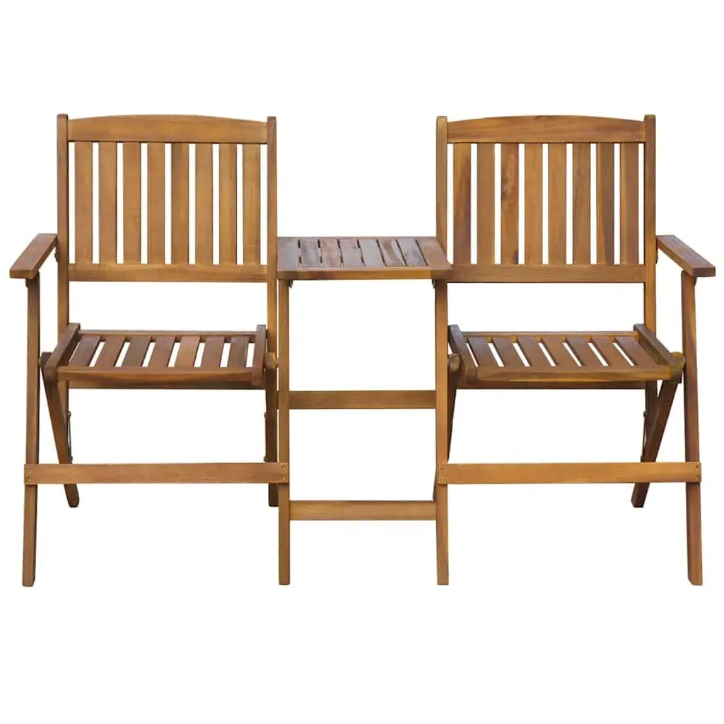 Folding Wooden Garden Bench with Tea Table 140cm for Two Persons Brown