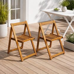 Outdoor Folding Chairs 2 pcs Garden Seating Acacia Wood Brown Patio Furniture