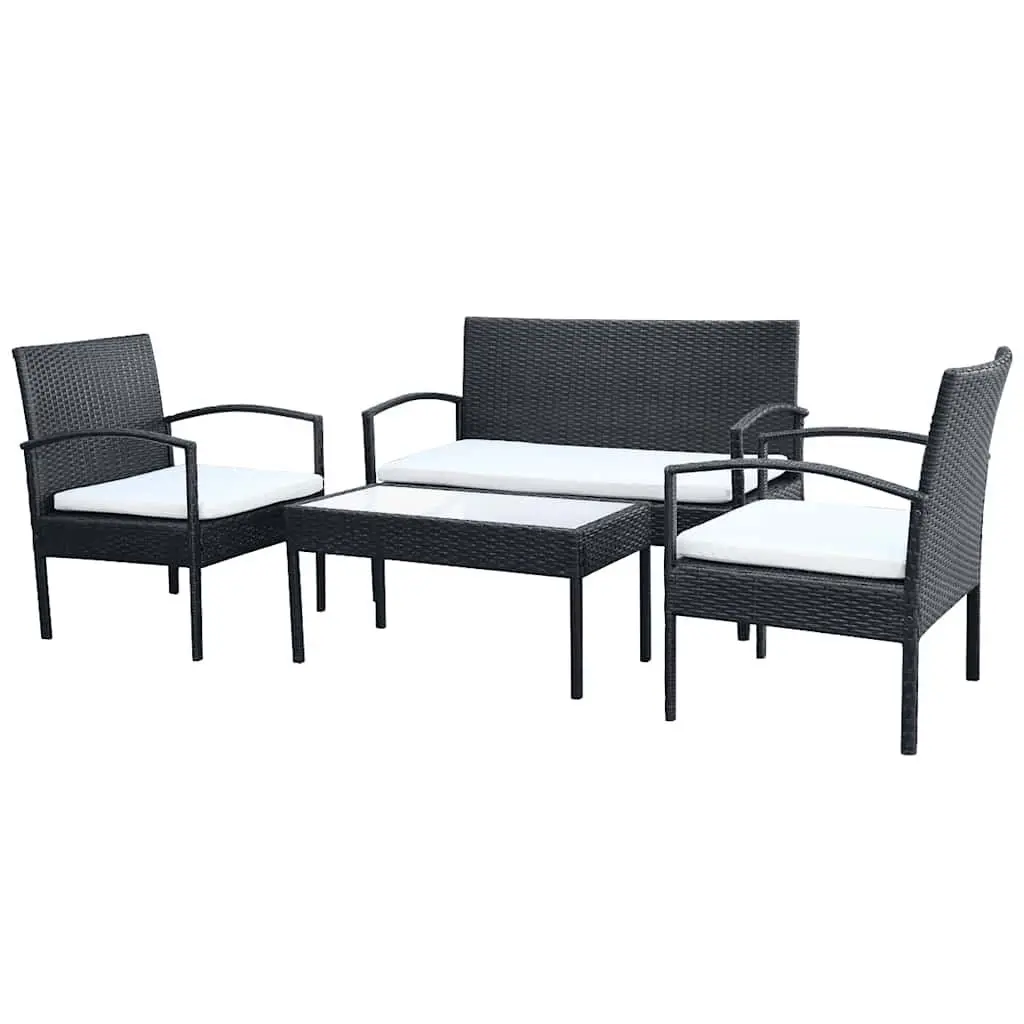 Garden Lounge Set Outdoor Sofa Chairs Coffee Table 4 Piece Black