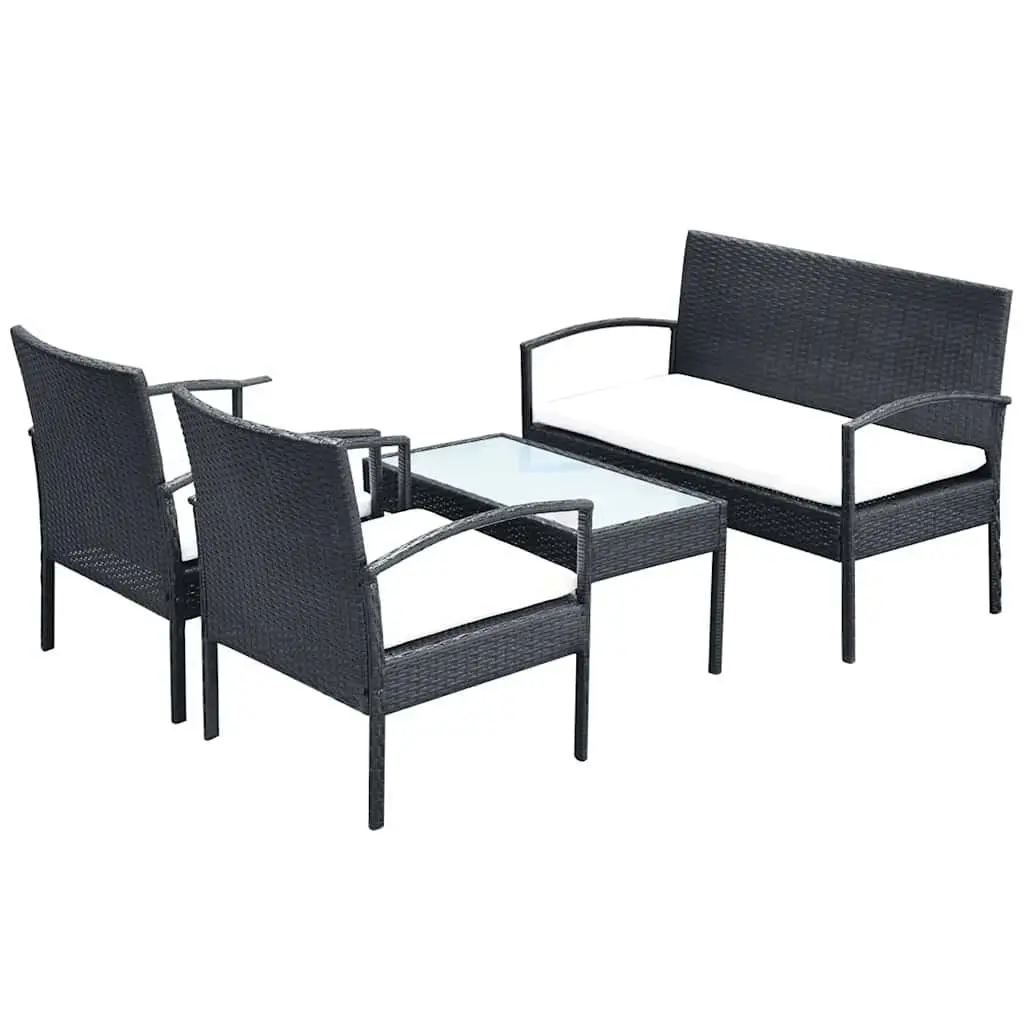 Garden Lounge Set Outdoor Sofa Chairs Coffee Table 4 Piece Black