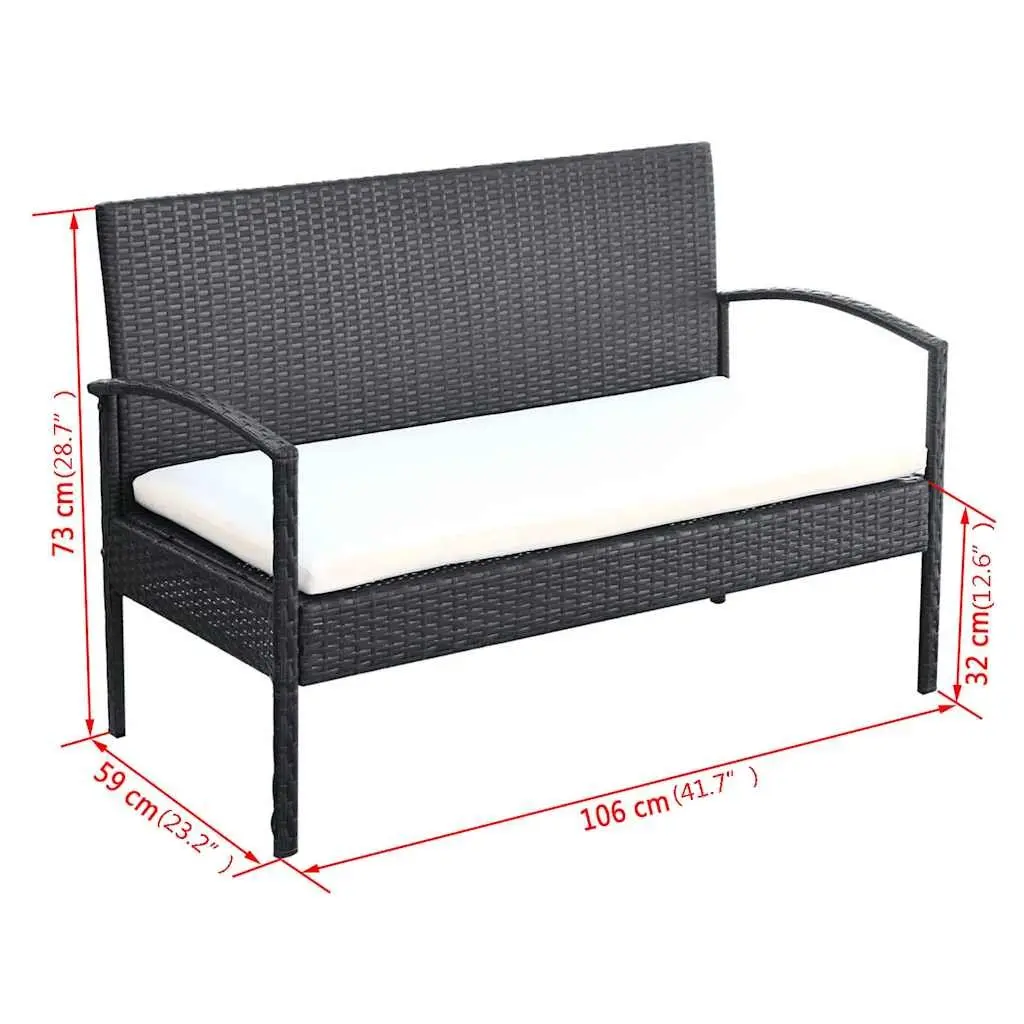 Garden Lounge Set Outdoor Sofa Chairs Coffee Table 4 Piece Black