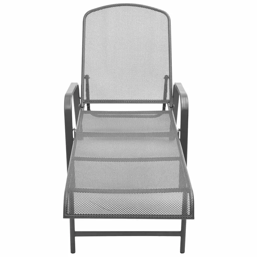 Sun Loungers Set 2 pcs Folding Table Steel Mesh Anthracite Outdoor Seating