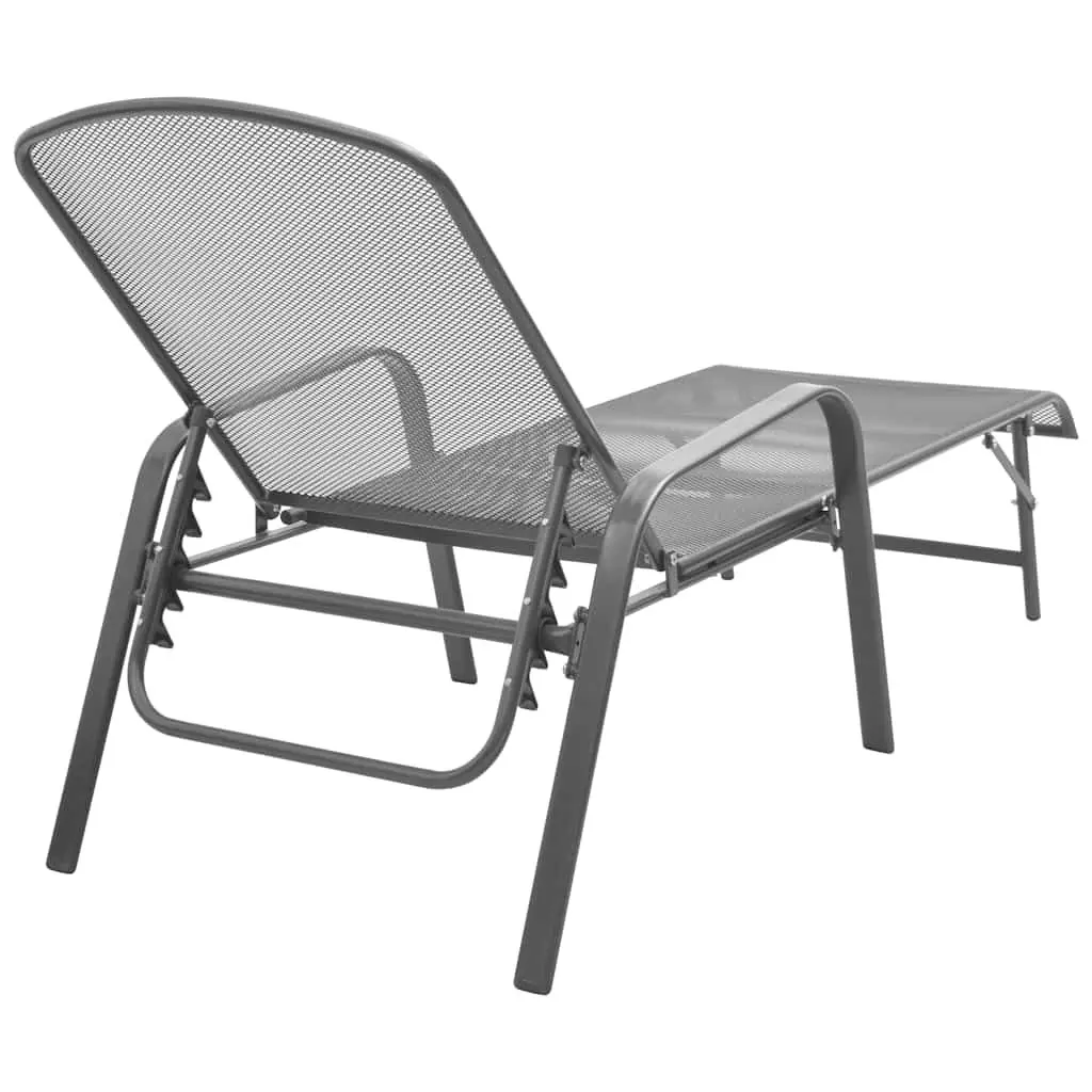 Sun Loungers Set 2 pcs Folding Table Steel Mesh Anthracite Outdoor Seating