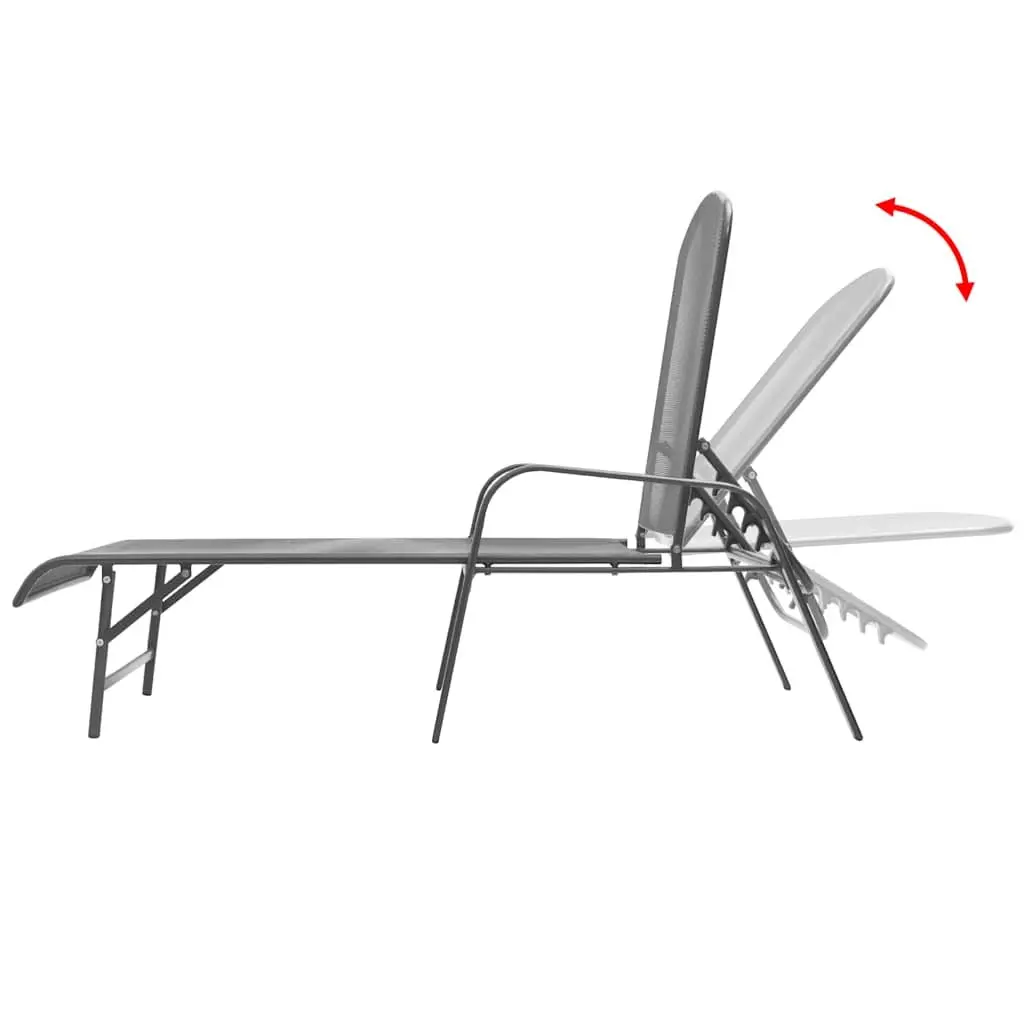 Sun Loungers Set 2 pcs Folding Table Steel Mesh Anthracite Outdoor Seating