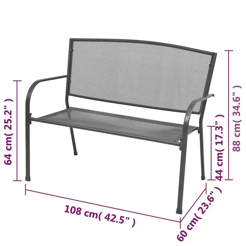 Outdoor Garden Bench 108cm Steel Mesh Anthracite Patio Seating Industrial Style