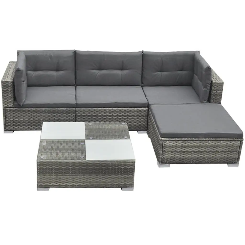 Garden Lounge Set 5 Piece Outdoor Furniture Sofa Grey Poly Rattan