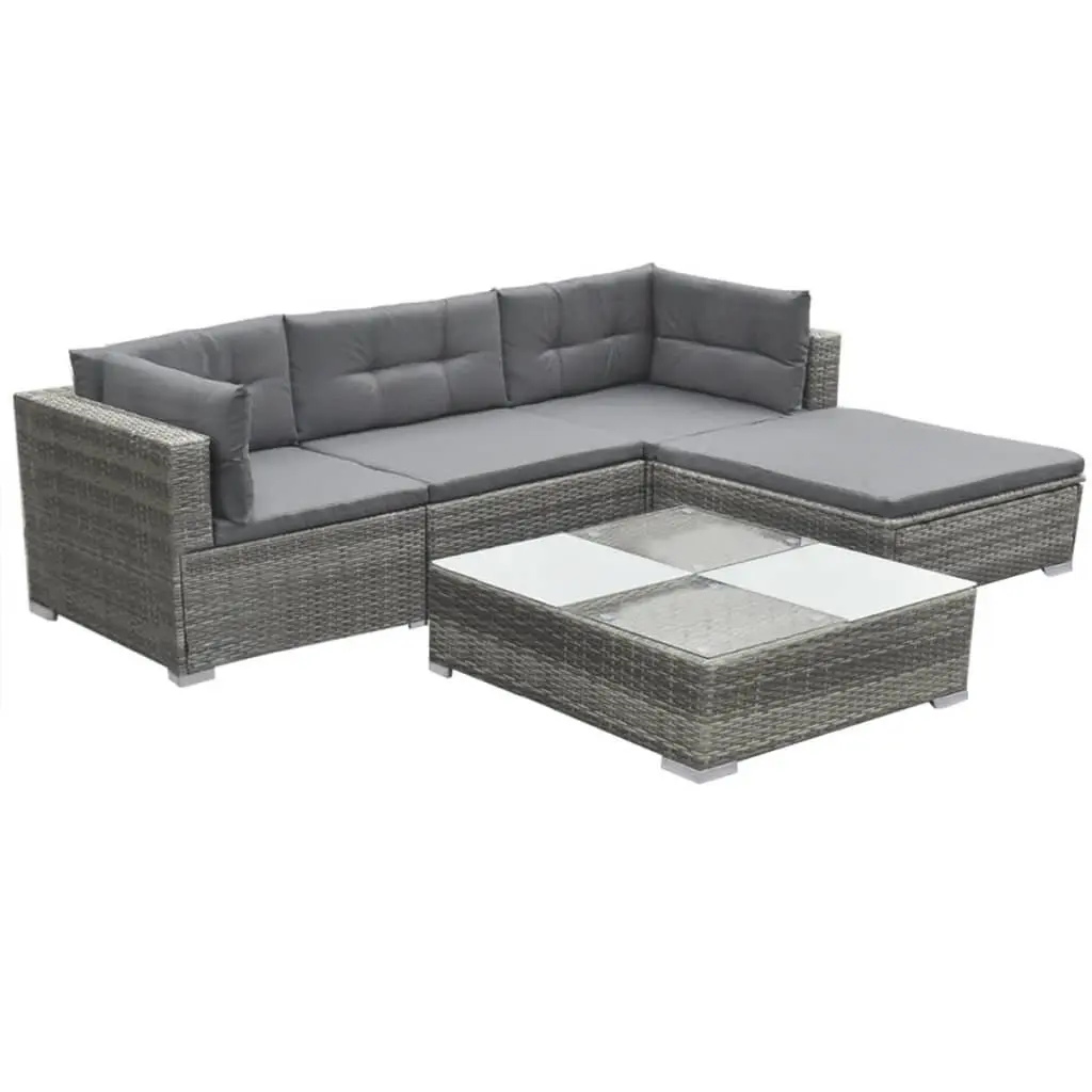 Garden Lounge Set 5 Piece Outdoor Furniture Sofa Grey Poly Rattan