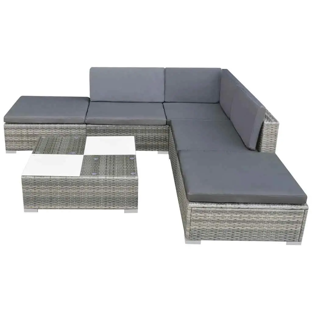 Outdoor Rattan Sofa Set 6 Piece Garden Patio Furniture Grey with Cushions