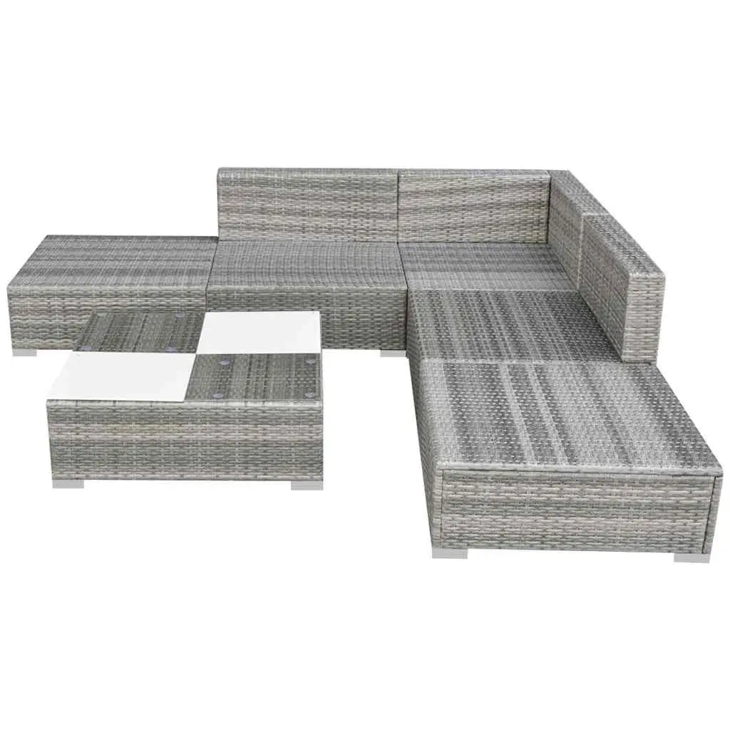 Outdoor Rattan Sofa Set 6 Piece Garden Patio Furniture Grey with Cushions