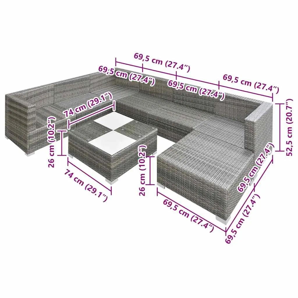 Grey PE Rattan Sofa Set Outdoor Lounge 8 Piece Modular Cushion Garden Patio Furniture