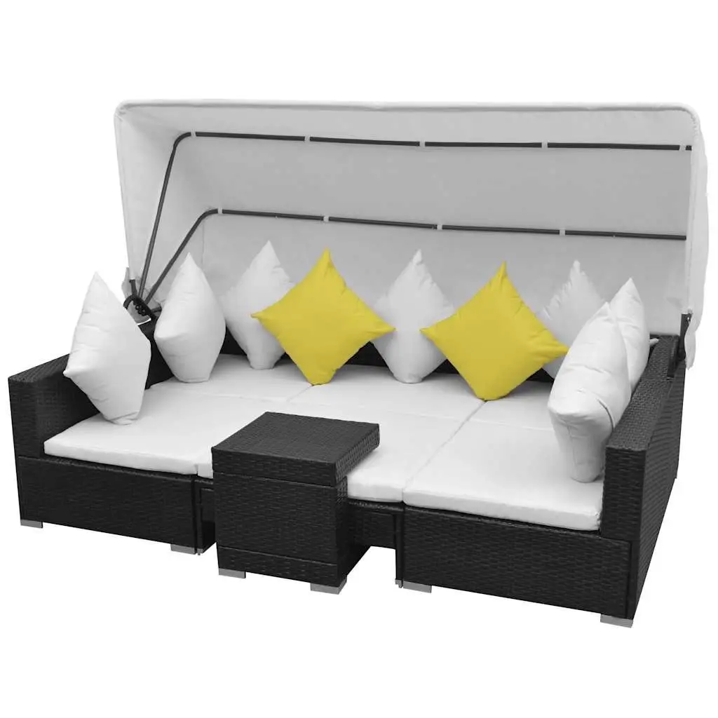 7 Piece Garden Lounge Set Outdoor Rattan Sofa with Canopy Black Modular Patio