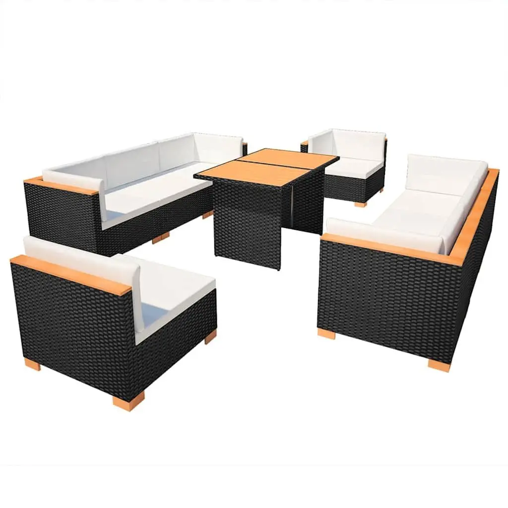 Garden Lounge Set 10 Piece Outdoor Furniture Modular Rattan Sofa Cushions Black
