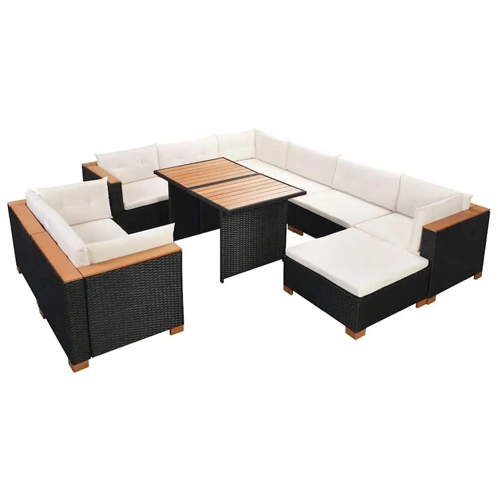 Garden Lounge Set 10 Piece Outdoor Furniture Modular Rattan Sofa Cushions Black