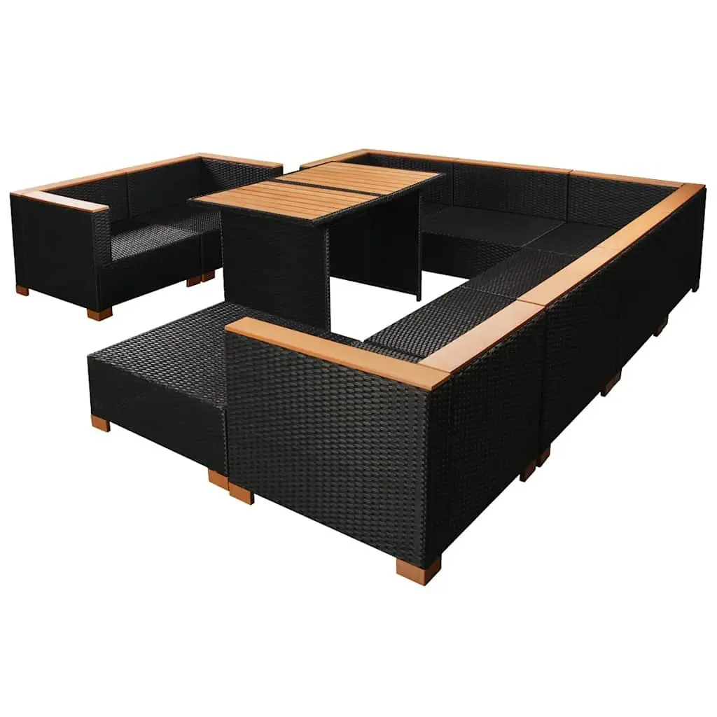 Garden Lounge Set 10 Piece Outdoor Furniture Modular Rattan Sofa Cushions Black