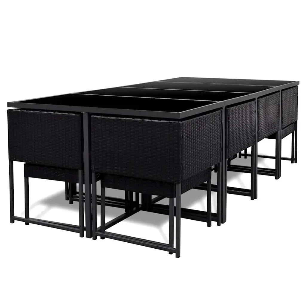 Outdoor Dining Set 13 Piece Rattan Garden Furniture Black Chairs Stools Table