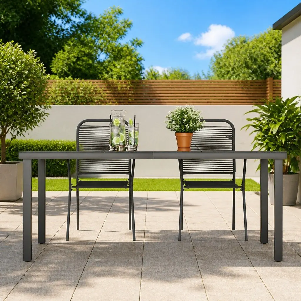 Outdoor Dining Table Black Glass Top 190 x 90 cm Weather Resistant Garden Patio Furniture