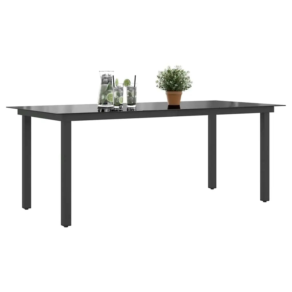 Outdoor Dining Table Black Glass Top 190 x 90 cm Weather Resistant Garden Patio Furniture