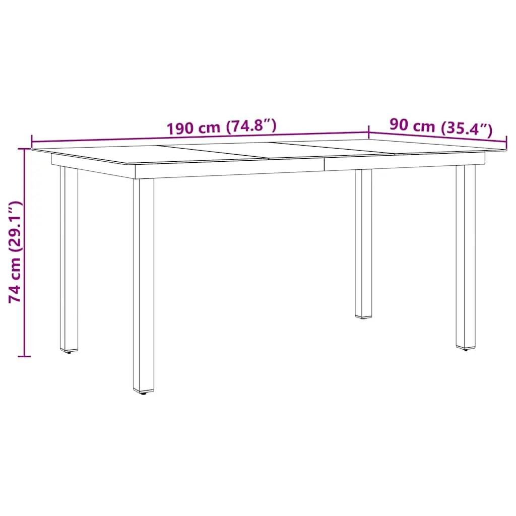 Outdoor Dining Table Black Glass Top 190 x 90 cm Weather Resistant Garden Patio Furniture