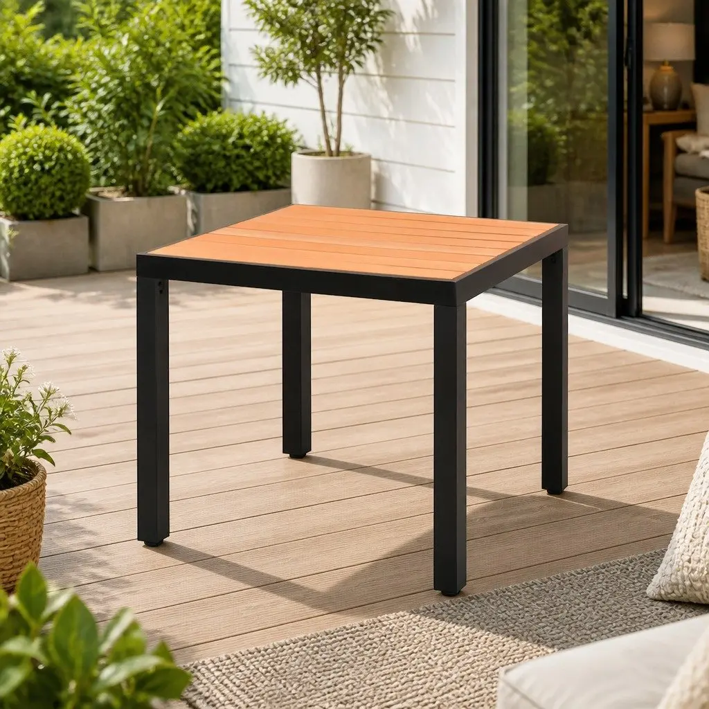 Outdoor Table Garden Use 80x80x74cm Brown Aluminium Frame WPC