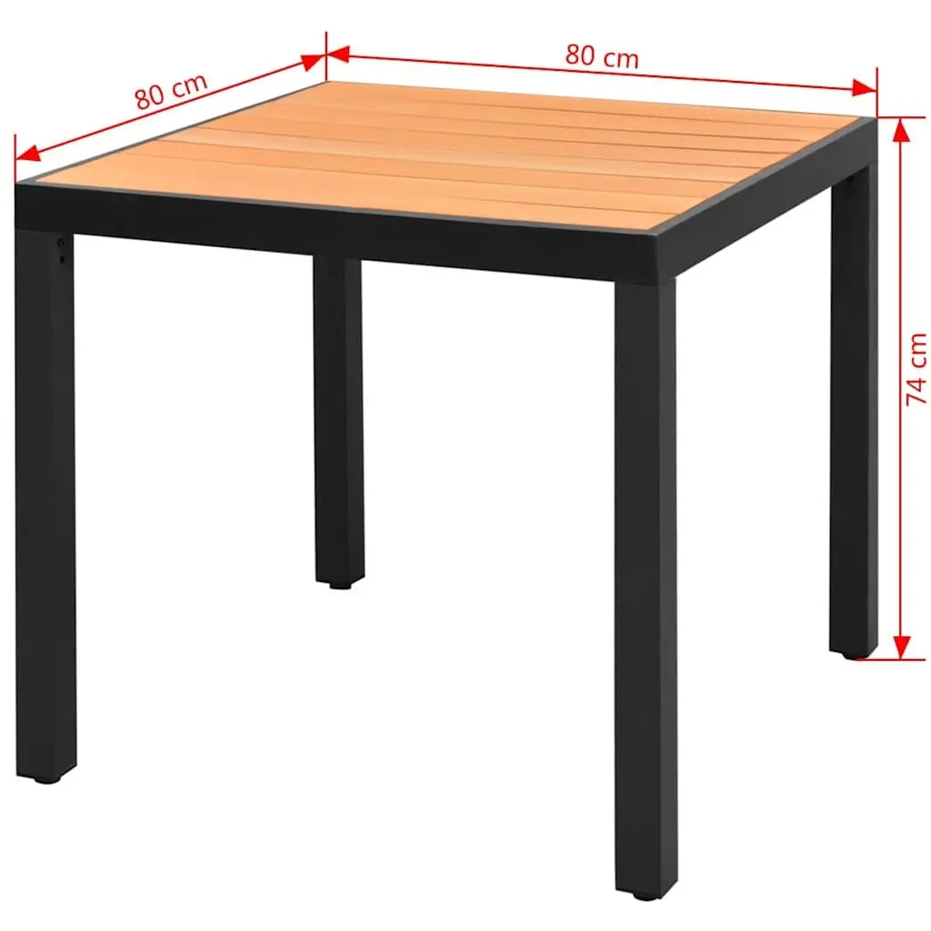 Outdoor Table Garden Use 80x80x74cm Brown Aluminium Frame WPC