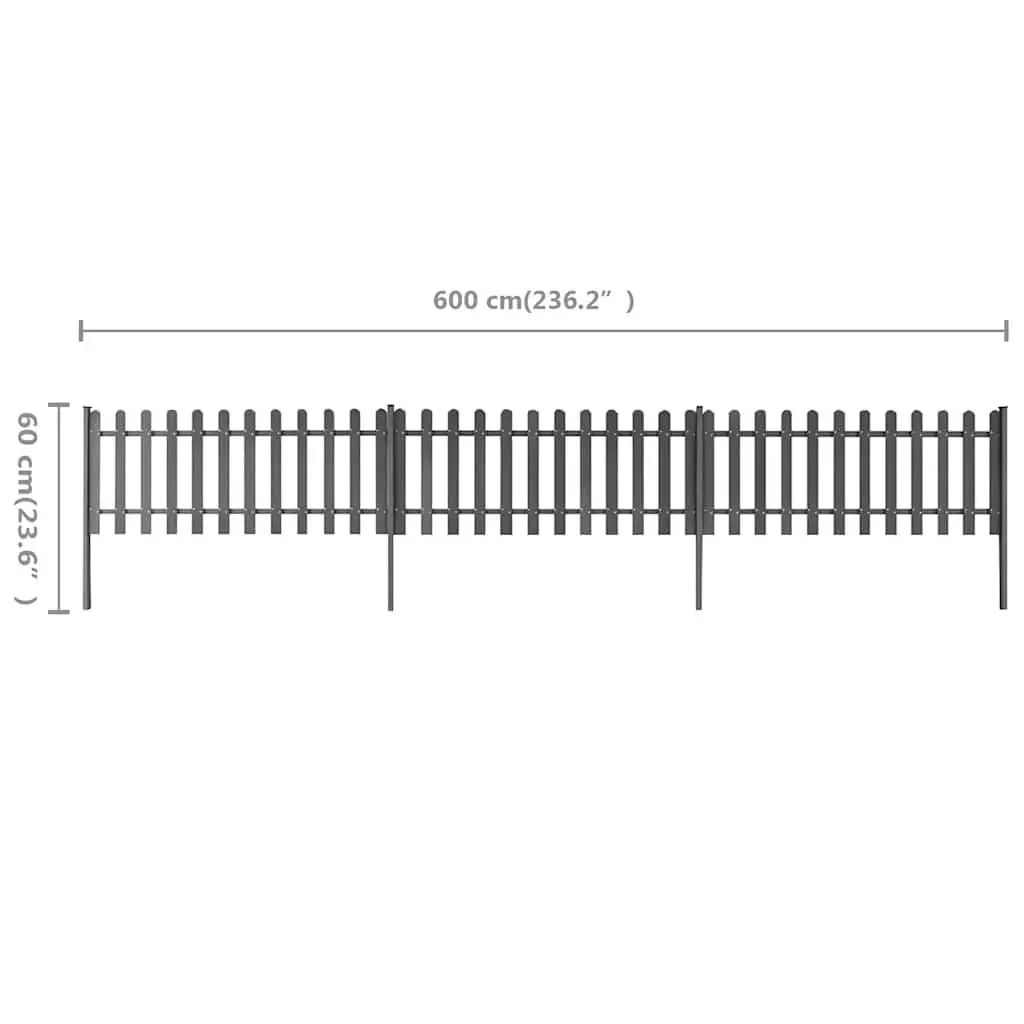 Picket Fence Panels Decorative Barrier 600x60 cm Grey 3 Piece WPC Garden Outdoor