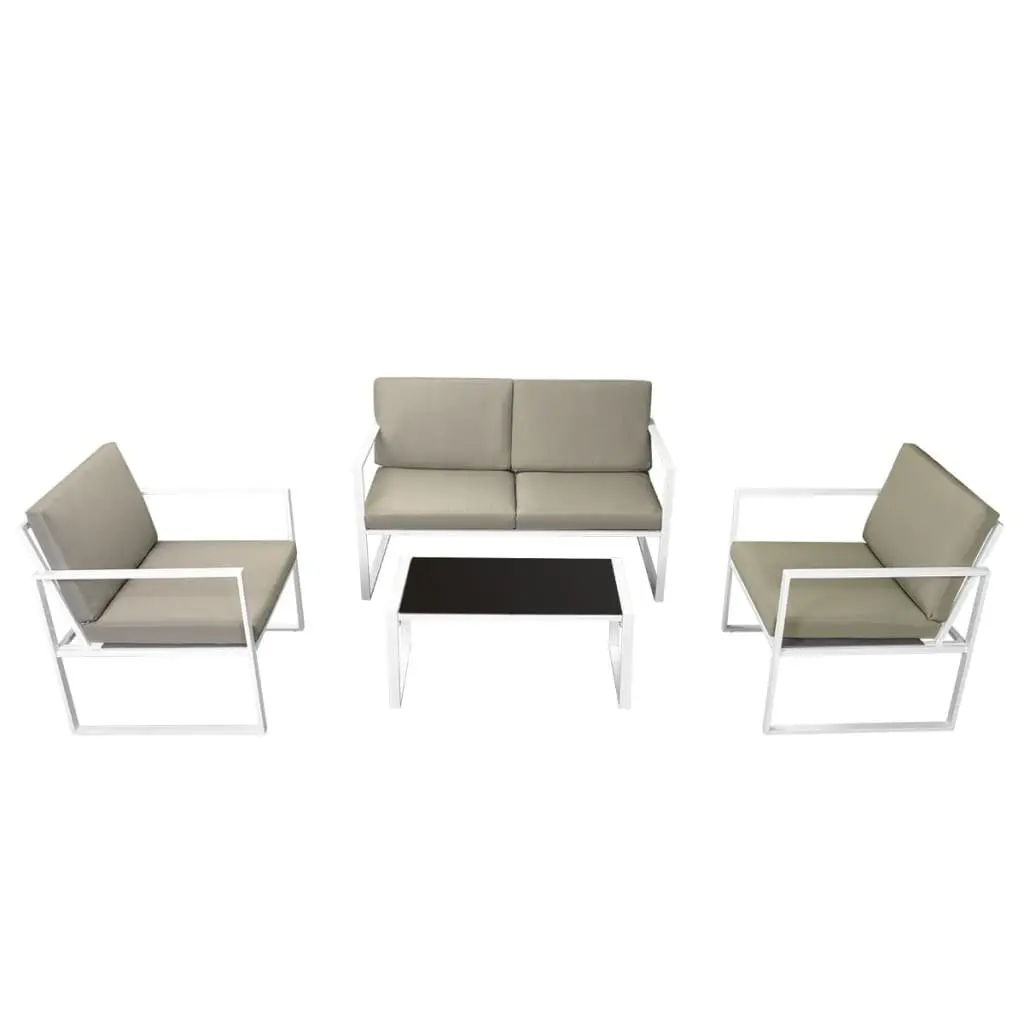 Outdoor Lounge Set 4 Piece Sofa Chairs Coffee Table Cushions White