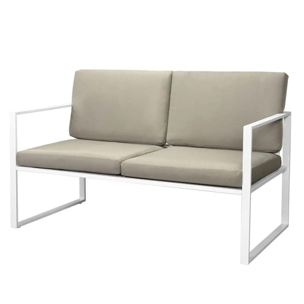 Outdoor Lounge Set 4 Piece Sofa Chairs Coffee Table Cushions White