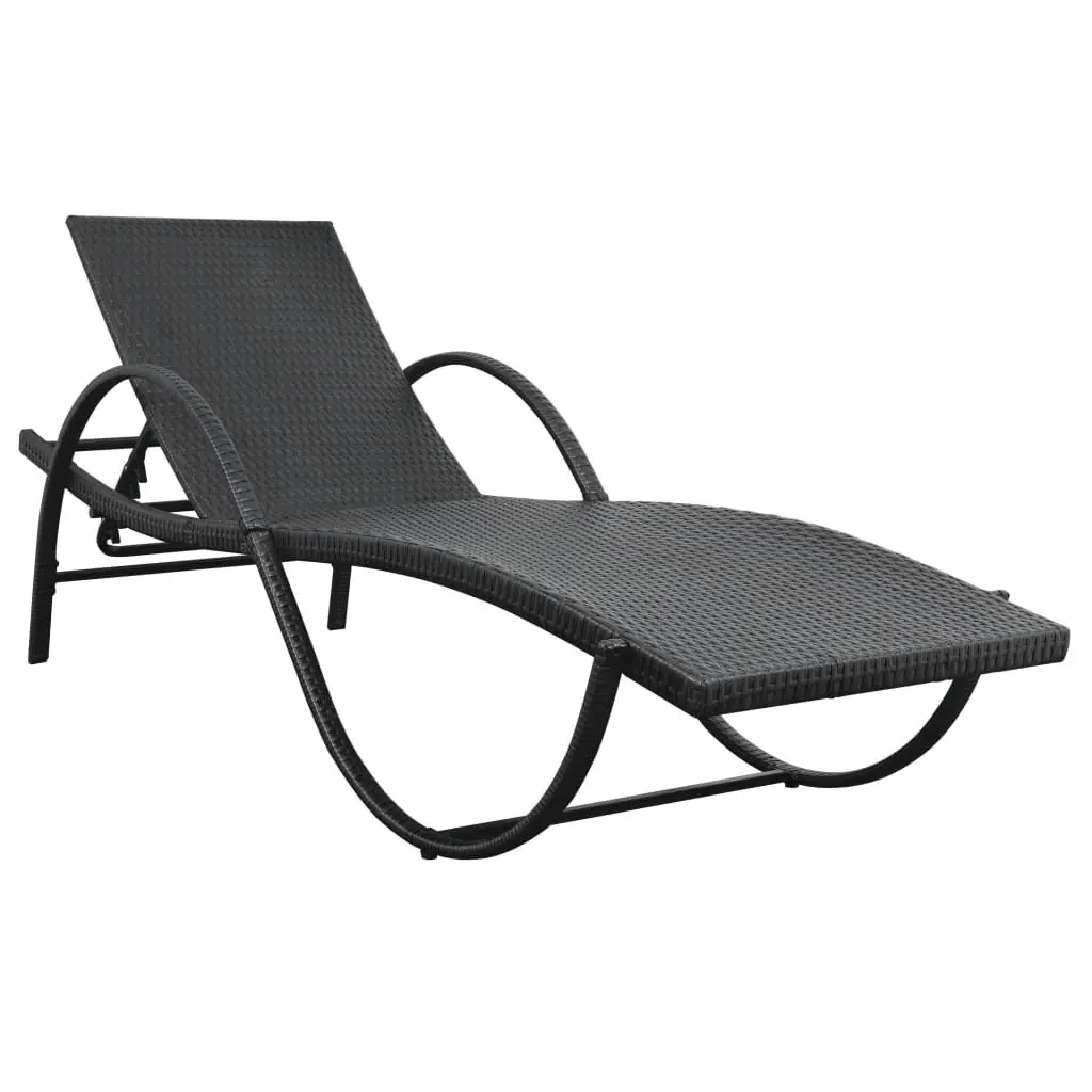 Sun Lounger Outdoor Garden Recliner with Cushion and Side Table Black