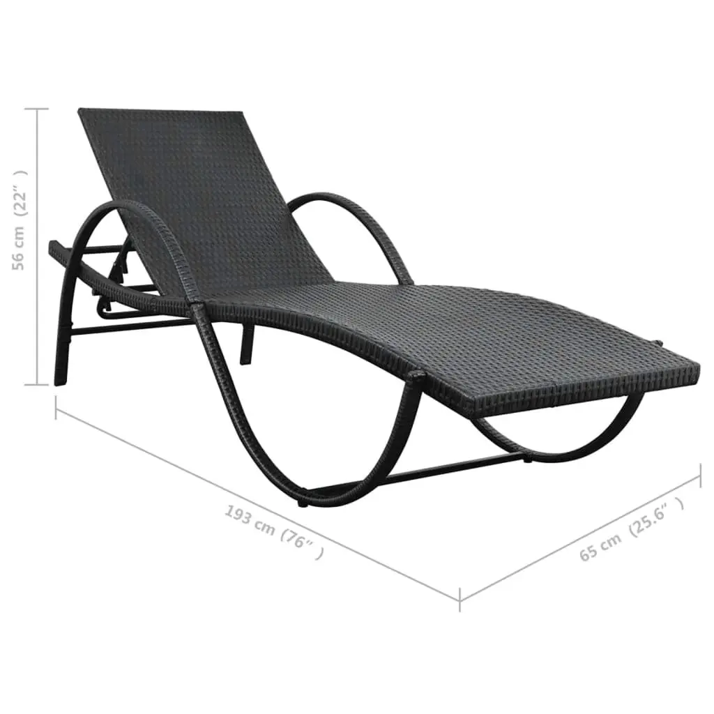 Sun Lounger Outdoor Garden Recliner with Cushion and Side Table Black
