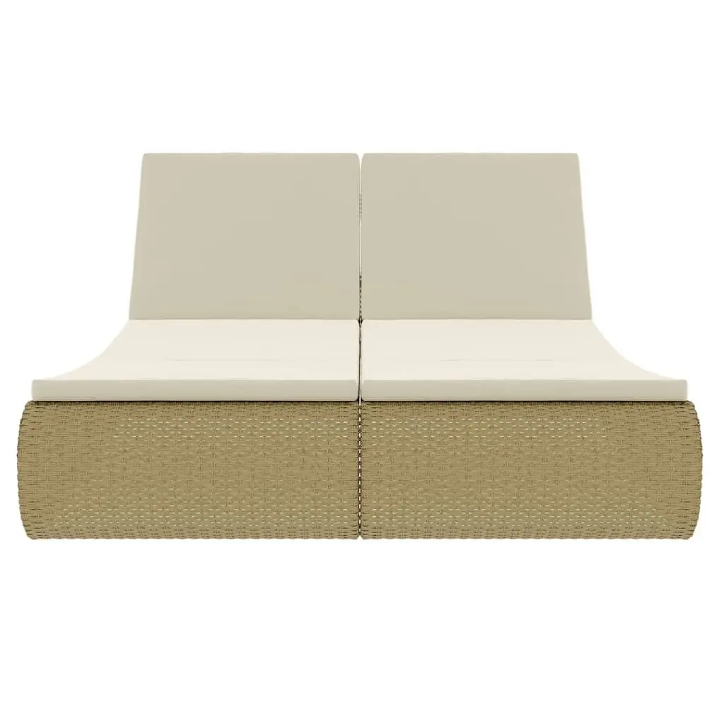 Outdoor Lounge Bed Sunlounger Adjustable Beige Rattan