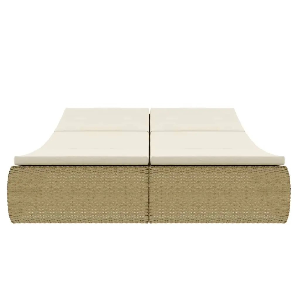 Outdoor Lounge Bed Sunlounger Adjustable Beige Rattan