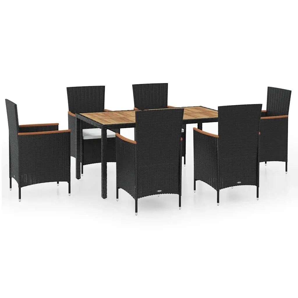 Outdoor Dining Set 7 Piece Rattan Table 6 Chairs Cushions Black