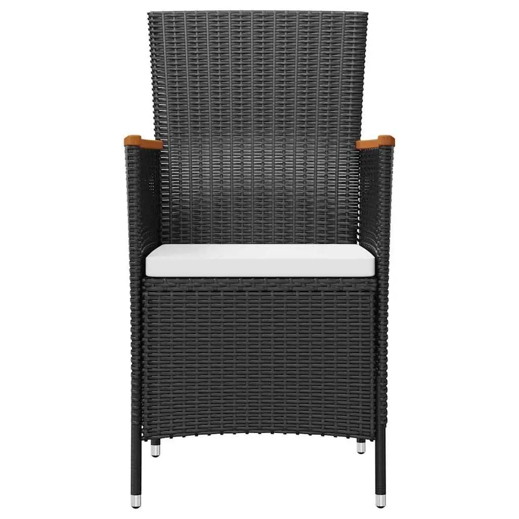 Outdoor Dining Set 7 Piece Rattan Table 6 Chairs Cushions Black