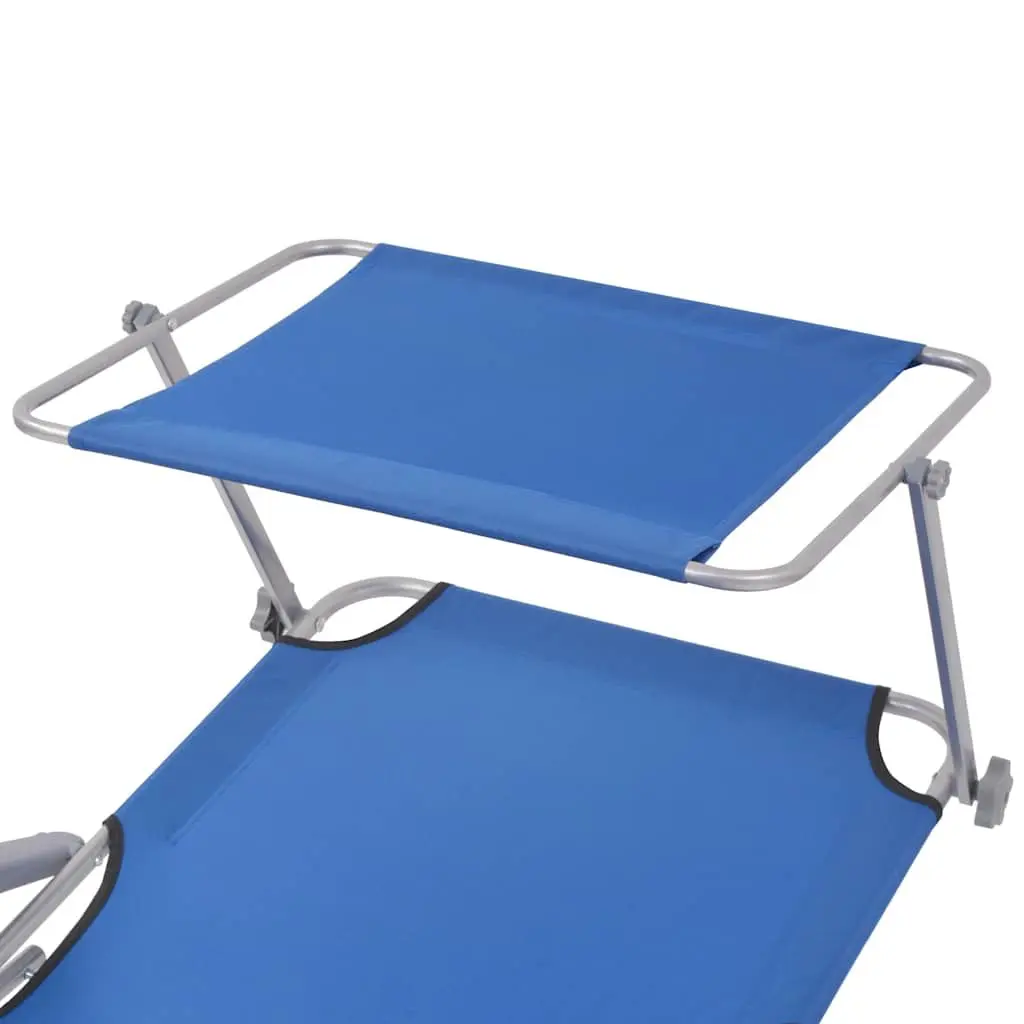Foldable Sun Lounger with Adjustable Canopy Steel Frame Outdoor Beach Chair Blue