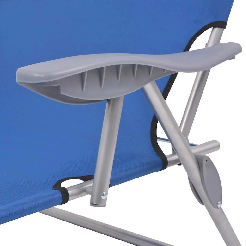 Foldable Sun Lounger with Adjustable Canopy Steel Frame Outdoor Beach Chair Blue