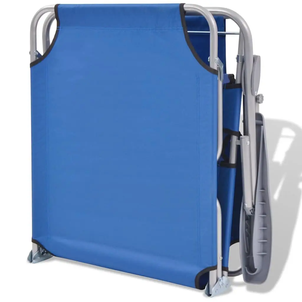 Foldable Sun Lounger with Adjustable Canopy Steel Frame Outdoor Beach Chair Blue
