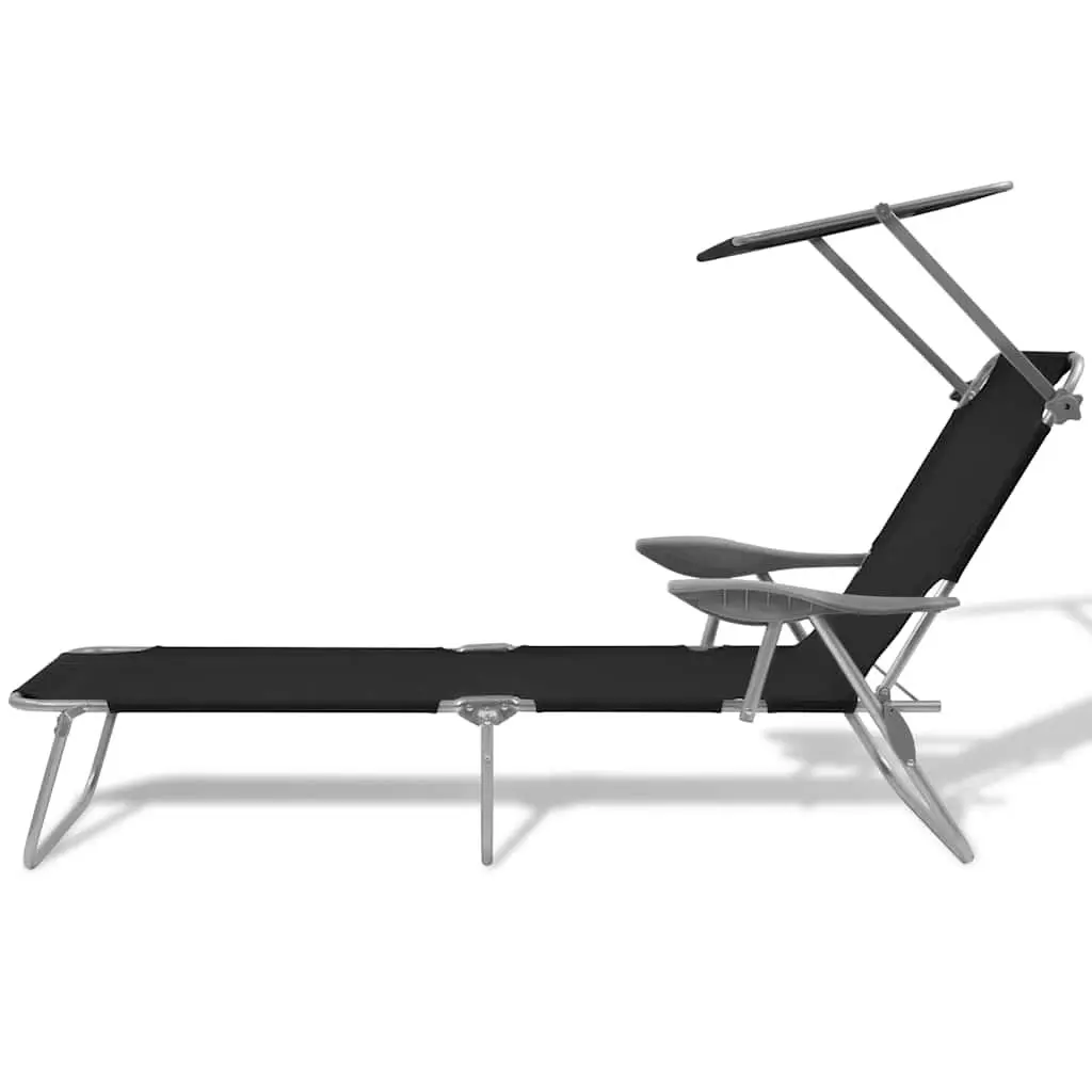 Adjustable Canopy Foldable Sun Lounger Outdoor Lounge Chair Black
